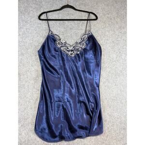VINTAGE Val Mode Lingerie Satin Slip Dress Womens Small Blue Babydoll Coquette
